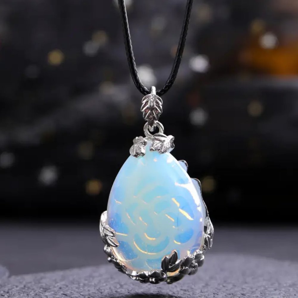 Opal | Natural Stone | Drop Shaped Pendant Necklace | Healing Gemstone Penant